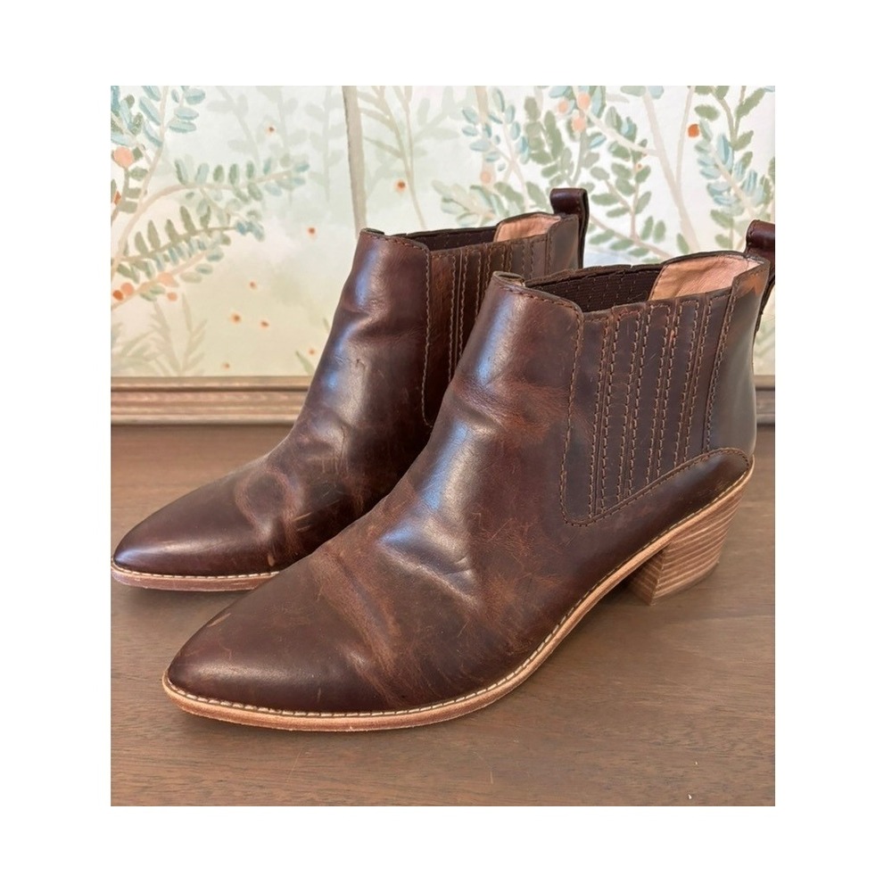 Madewell Bonham Boots Women 10 Ankle Cherry Brown Leather Booties Point Toe